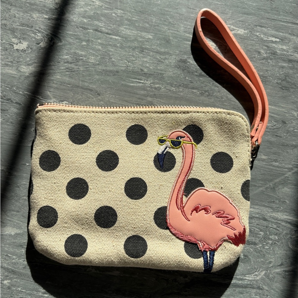 Polka Dot Wristlet with Flamingo Design